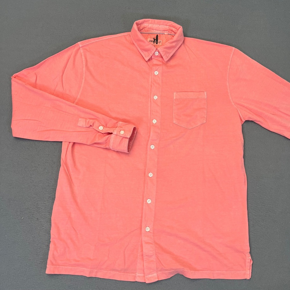 Johnnie-O Mens Medium Long Sleeve Button Down Shirt Coral Pink 100 Cotton Jersey